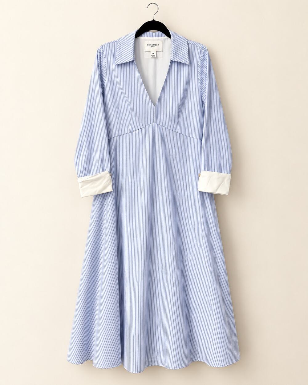 NWOT Pomander Place "Fornash" Blue & White Pinstripe Midi Dress Old Money Look